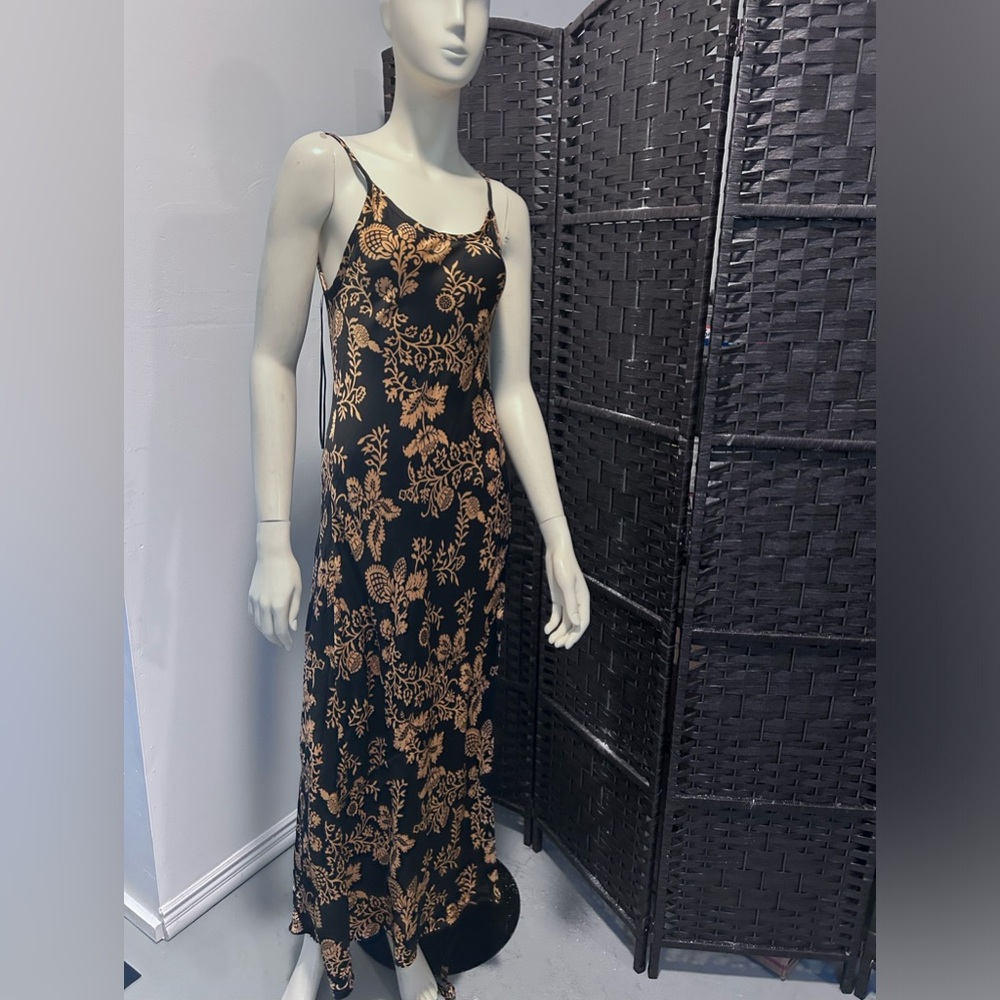 Zara Black and Gold maxi with spaghetti strap,slit, wrap around dress size M